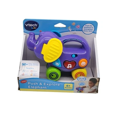 VTech Baby Push & Explore Elephant Toy 50 Songs Lights Shapes Animals 6 Months+ - Image 1 of 4