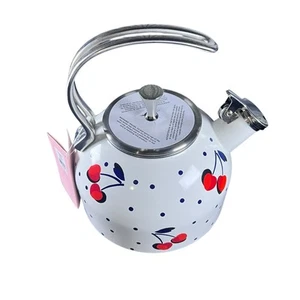 NWT Vintage Cherry Dot Kate Spade By Lenox Tea Kettle 2.5QT White - Picture 1 of 8