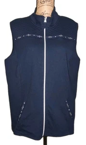 Alfred Dunner - Navy w/Silver Stud Accent Full Zip Knit Vest - Women's Size 18 - Picture 1 of 3