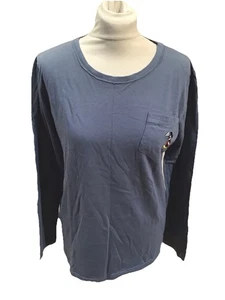 UNISEX MICKEY MOUSE Long Sleeve Blue T-shirt Breast Pocket Logo 38-40” Chest - Picture 1 of 5