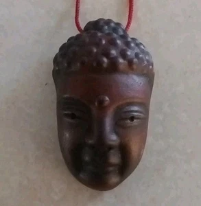 Vintage Brown Glazed Ceramic Buddha Head Pendant - Picture 1 of 2
