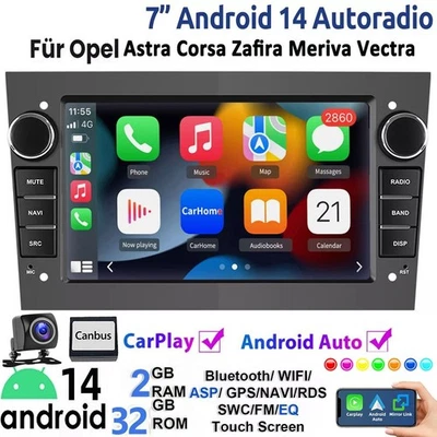 Für Opel Corsa C D Zafira B Astra G H Android 14 Carplay Autoradio GPS RDS Kam - Bild 1 von 4