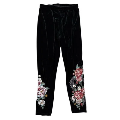 Leggings Johnny Was Drogon Bordados Floral Terciopelo Negros Elastizados Talla Mediana Foto 1 de 4