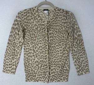 J. CREW Cardigan Sweater Merino Wool Soft Button up Beige Leopard Size XS NWT - Picture 1 of 11