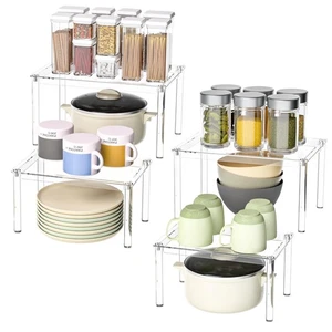 Acrylic Cabinet Organizer Shelf Set of 4, Clear Kitchen Counter Shelves Spice... - Bild 1 von 8
