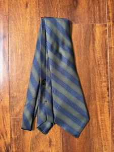 Kiton Napoli Mens 7-Fold 100% Silk Tie Olive Green + Blue Stripes - Picture 1 of 4