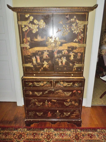 Mid Century Modern Chinese Chinoiserie Decorated Secretary Cover