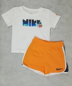 Nike Short Set Toddler Boys Size 24 Month 2 pc Set Shirt Shorts White Orange NWT - Picture 1 of 6