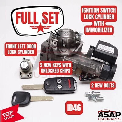 ⚡ INTERRUPTOR DE ENCENDIDO + CILINDRO CERRADURA PUERTA IZQUIERDA + 2 LLAVES ID46 EN ACURA RDX 2010-2012 Foto 1 de 4