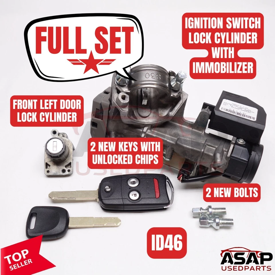 ⚡ INTERRUPTOR DE ENCENDIDO + CILINDRO CERRADURA PUERTA IZQUIERDA + 2 LLAVES ID46 EN ACURA RDX 2010-2012 Foto 1 de 4