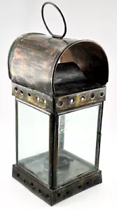 Rustic Metal and Glass Candle or Tealight Lantern Tabletop or Hanging 9.25 in - Picture 1 of 6