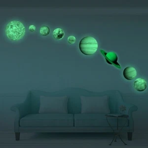 9 Planets Glow In Dark Solar System Wall Stickers Mars Kid Room Decal Decor - Picture 1 of 10