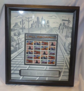 USPS Postal Service 1999 Framed & Matted “All Aboard” Train Postal Stamps - Picture 1 of 9