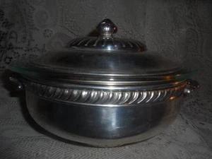 Vntg Ornate Pilgrim SilverPlate w/Glass Pyrex Chafing Dish Casserole Holder Set - Picture 1 of 12