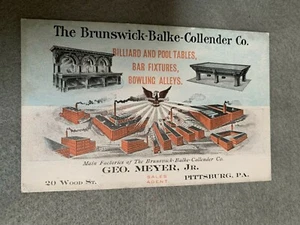 Antique Pool Billiards Hall Brunswick Balke Collender Trade Card - Picture 1 of 2