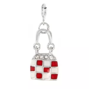 Argento Sterling con Pietre Borsetta Smaltato Ciondolo W/ Cz per Braccialetto - Foto 1 di 1