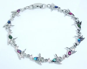 Hummingbirds Bracelet or Anklet Paua Shell Inlay Choose Your Size - Picture 1 of 7