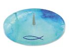 Kerzenhalter Fisch Ichthys Glas 13,5 cm Metalldorn Kerzenstnder Kommunion
