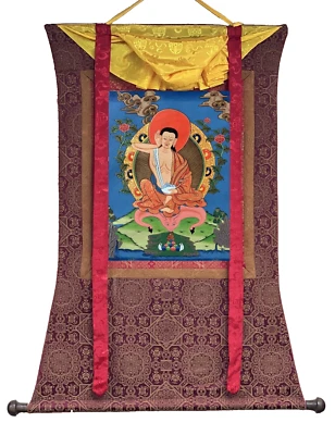 MILAREPA/YOGUI TIBETANO ORIGINAL THANGKA/PINTURA A MANO CON BROCADO DE SEDA PREMIUM Foto 1 de 4