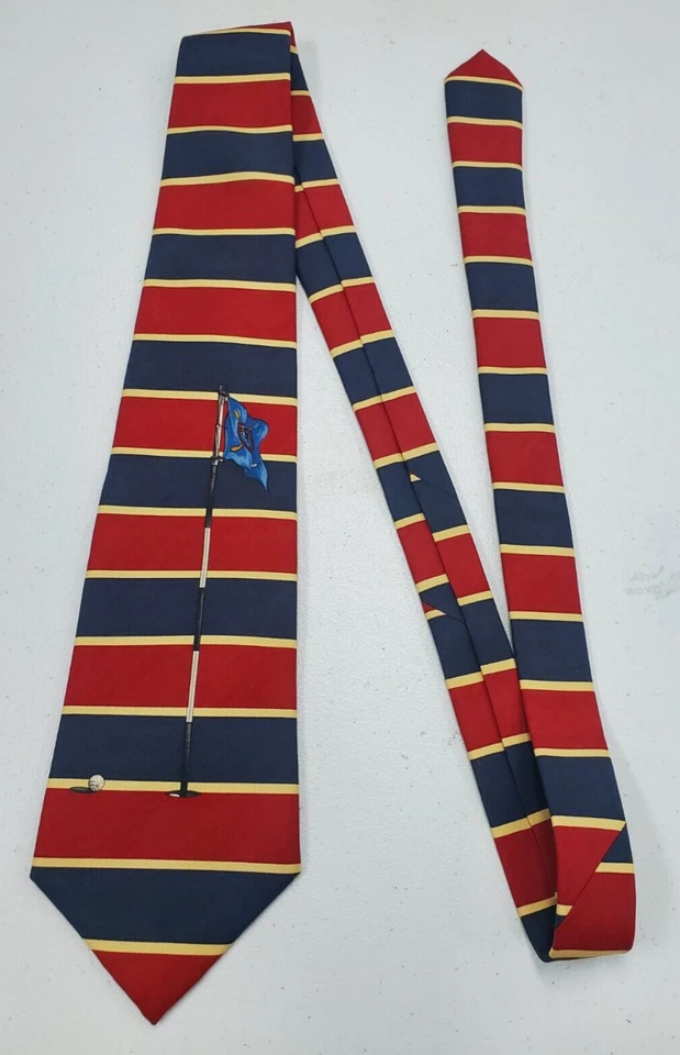 Corbata de seda Polo Ralph Lauren de colección roja/azul a rayas con bandera de golf con cresta 56,5 L x 4 W Foto 1 de 4