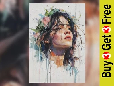 Floral Crown Beauty 5"x7" Print on Matte Paper | Captivating Figurative Painting - Image 1 of 4