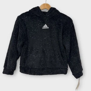 Adidas Girl’s Size Medium 10/12 Black Metallic Cozy Furry Lurex Sherpa Hoodie - Picture 1 of 8