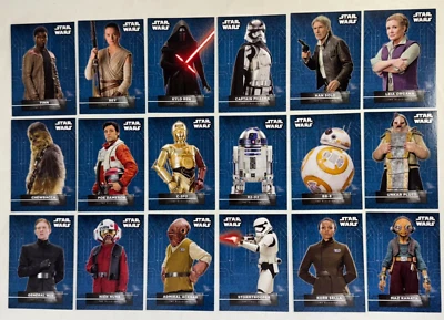 STAR WARS THE FORCE AWAKENS SERIES 2 Topps ADESIVO Completo Conjunto de Cartas de Perseguição (18) - Imagem 1 de 3