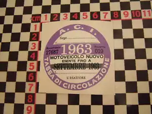 Disco fiscal italiano 1963 - Fiat 500 600 126 Lancia Giulietta Beta Alfa GTV Abarth - Imagen 1 de 1
