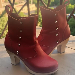 SWEDISH HASBEENS Red Leather Boots - Retro Inspired Design - Size 36 (AU6) - EUC - Picture 1 of 9