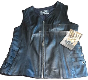 Chaleco de cuero para mujer estilo de vida de motocicleta talla pequeña negro bolsillos laterales nuevo con etiquetas - Imagen 1 de 8