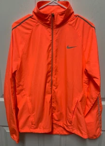 NIKE RUNNING jacket size M neon orange Vented Back REFLECTIVE unlined EC - Picture 1 of 10