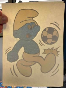 Vintage & Original Soccer Smurf Glitter T-Shirt Transfer - Old Stock - Picture 1 of 1
