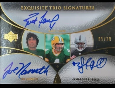 2007 UD Upper Deck Exquisite Trio Auto Brett Favre Joe Namath RC Russell 05 /20 - Image 1 of 3