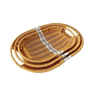 Artificial Rattan Woven Serving Baskets Stable Tray for Bread Fruits and Snacks - Image 1 of 4
