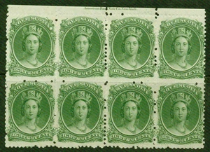 NOVA SCOTIA-1860-1863 – 8 ½ ¢  SCARCE INSCRIPTION BLOCK OF 8 – F-VF** - Picture 1 of 1