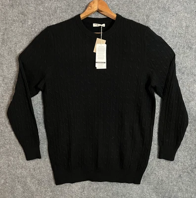 Nuevo con etiquetas Woolovers Cachemira Mezcla Lana Merino Cable Cuello Redondo Para Hombres L Negro Foto 1 de 4