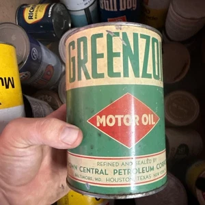 Raro! Vintage Greenzoil Crown Petroleum Houston TX 1 Qt quarto latta olio motore lattina - Foto 1 di 12