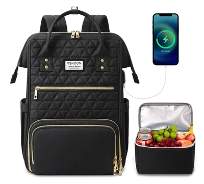 VSNOON Lunch Backpack,15.6in Laptop Backpack with USB Port,Teacher Nurse Work Ba
