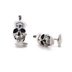 Mowhark Skull Cufflinks With Black Enamel in Black Rhodium Plate - 1 Pair - Picture 1 of 5
