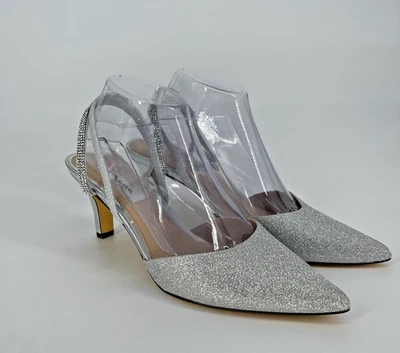 Zapatos de salón Nina para mujer talla 10 plateados con cordones estrás punta fiesta Foto 1 de 4