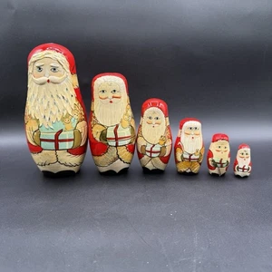 MUÑECAS DE ANIDACIÓN DE SANTA MATRIOSKA 6 Piezas Madera Pintada a Mano - Imagen 1 de 7