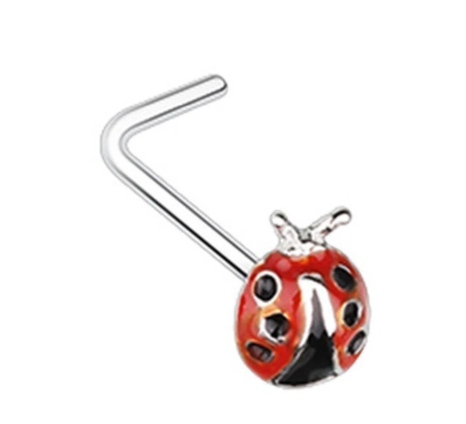 Nose Ring L Bend Stud lady bug top 316L surgical steel - Image 1 of 1