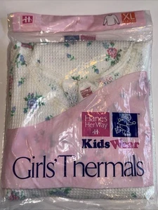 New in Package Girl Hanes Her Way XL 14 16 Thermal Top 1997 White Pink Floral - Picture 1 of 6