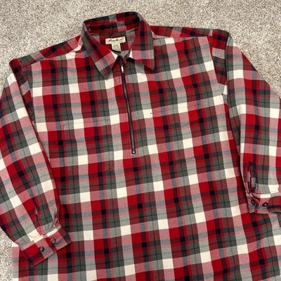 Vintage Eddie Bauer 1/4 Zip Pullover Women Size XXL Red Plaid Gorpcore Cotton - Image 1 of 4