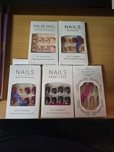 Lot Of 5 Pks Press On Nails DIY 24 Pcs Random Items Professional False Nails - Picture 1 of 6