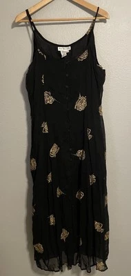 Vintage Womens Maxi Dress Size 14 Black Gold Floral Whimsigoth Witchy 90s Y2K - Image 1 of 4