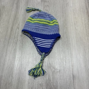 Kleine Jugendliche LL Bean Wintermütze Beanie blau weiß gelb Fleece gefüttert - Bild 1 von 10