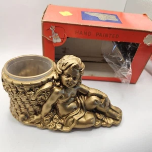 Vintage Engel Cherub Behälter Übertopf Schmuck Gold Handbemalt Box Japan MCM  - Bild 1 von 19