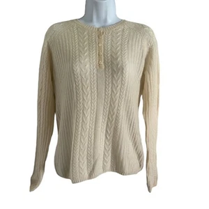 Only Mine elfenbeinfarbene Strickjacke 100% 2-fädig Kaschmir Damen Größe L - Bild 1 von 10