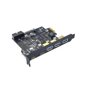 PCI-E to USB3.0 GEN1 Expansion Card 5 Ports 19 Pin Connector 2xType C 3xType A b - Afbeelding 1 van 5